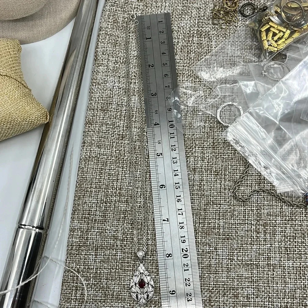 Vintage QVC Diamonique Garnet Necklace - Sterling Silver 925 - Picture 8 of 17